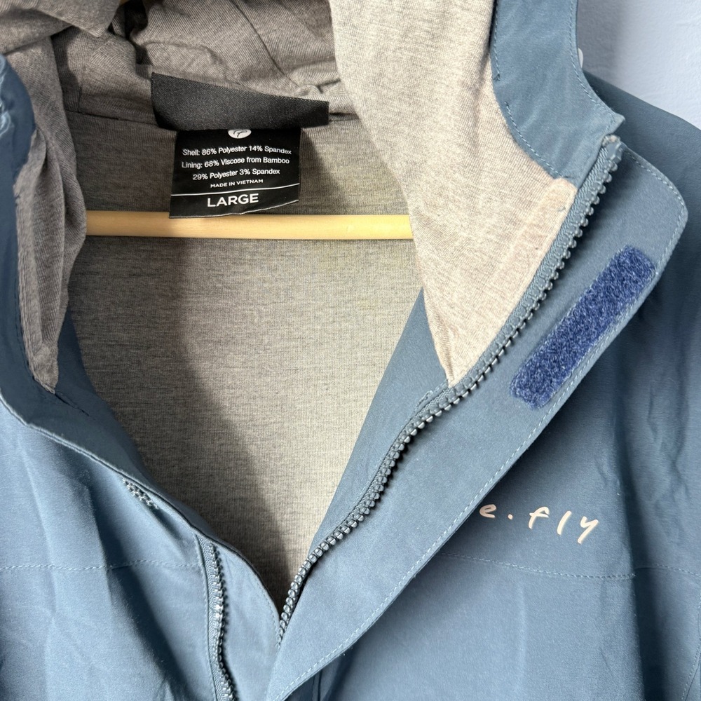 Free Fly Hooded Jacket Mens Large Blue Bamboo Blend Performance Windbreaker - Picture 5 of 12